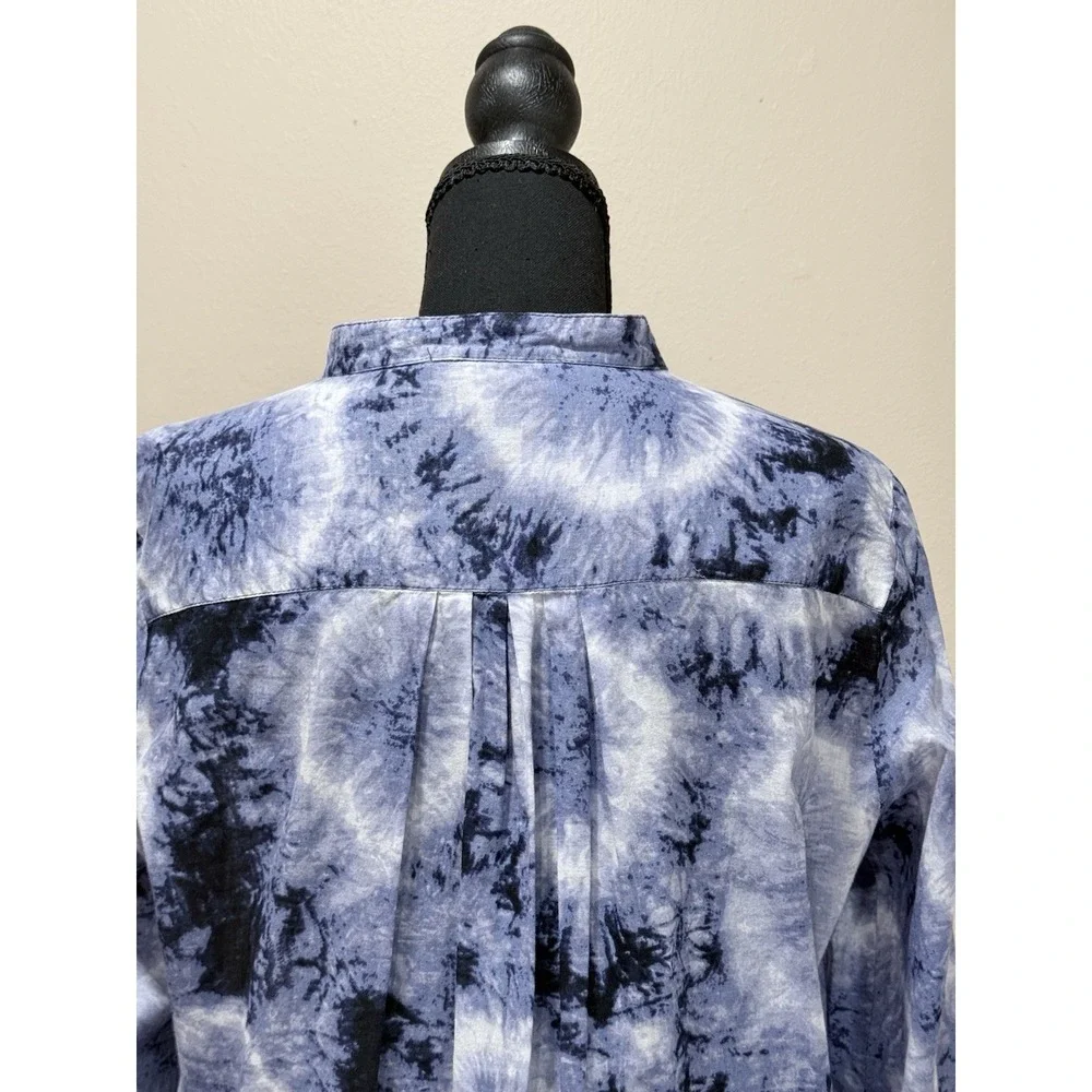 Michael Kors Top‎ M Blue Tie-Dye Beaded Bib Pleated Hippie Boho Peasant Popover